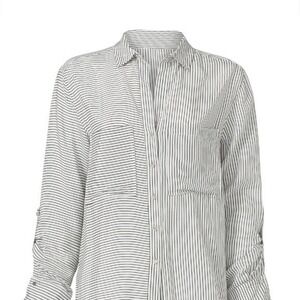 Tart Collections- black and white striped button down shirt- 100% crepe